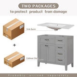 36" Bathroom Vanity with Sink Combo, Bathroom Cabinet with Drawers, Solid Frame and MDF Board, Grey (Old Sku:JL000007AAE)