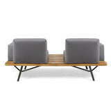 Outdoor Acacia Wood 2 Seater Sofa with Metal Legs for Garden Patio