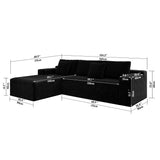 104.3*68.9"Modular sectional sofa seat,Upholstered compressed couch for living room,Bedroom,Apartment,No assembly required,2PC free combination,Plush corduroy fabric,BLACK