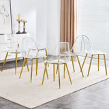 Modern minimalist transparent dining chair, plastic chair, armless crystal chair, Nordic creative makeup stool, negotiation chair, silver plated metal leg 6-piece set, TW-1200