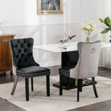 A&A Furniture,Nikki Collection Modern,High-end Tufted Solid Wood Contemporary PU and Velvet Upholstered Dining Chair with Wood Legs Nailhead Trim  2 Pcs Set,White+Black, SW2101WB