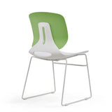 Modern stackable chair set of 4, with color combination of white and green, polypropylene seats and fiberglass reinforced backs, dimensions 18.9 x 19.7 x 34.45 inches