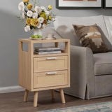 Set of 2 with 2 Drawers, 15.4" Modern Storage Bedside Table with  Handles, Wooden End Table for Bedroom,Natural Wood
