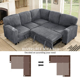 L-Shaped Sectional Sofa Bed with Pull-Out Bed & Storage, 5-Seat Sleeper Couch with USB Charging, Convertible Design for Living Room, Apartment, Corduroy Fabric, Grey
