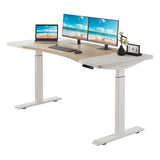 63"×30" Dual Motor Curve Design Height Adjustable Electric Standing Desk Height Stand Up Computer Desk,Sit and Stand Home Office Desk with Splice Board (white&oak desktop+dual motor white frame)