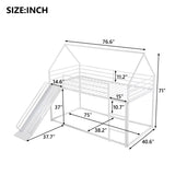 Twin over Twin House Bunk Bed with Ladder and Slide,White