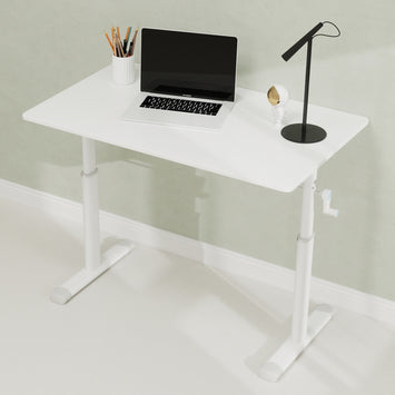 Adjustable study desk suitable for children and adults, height-adjustable, multifunctional home office desk, compact design, desktop dimensions: 60cm × 100cm, white frame, white tabletop.