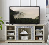 Mantel Stone TV Media Stand with with Faux Stacked Stone Surround, Modern Entertainment Console with Open Storage Space,Grey, 58.31"W*15.39"D*26.06"H