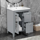 24" Bathroom Vanity with Sink, Bathroom Vanity Cabinet with Two Drawers and Door, Adjustable Shelf, Solid Wood and MDF, Grey (Old Sku:WF309411AAE)