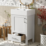 20.28'' White Modern Bathroom Vanity with Ceramic Sink, Solid Wood Frame, and Drawer – Ideal for Small Bathrooms.
