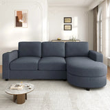 Modern Sectional Sofa 84.6" L-shaped Sofa Couch with a Curved Chaise Lounge, USB Ports and Side Storage Pockets for Living Room, Blue