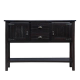 48'' Solid Wood Sideboard Console Table with 2 Drawers and Cabinets and Bottom Shelf, Retro Style Storage Dining Buffet Server Cabinet for Living Room Kitchen Dining Room (Espresso