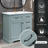 36" Bathroom Vanity with Sink, Ceramic Sink, 2 Tip-out Drawers, Soft Close Door Hinges, Grey