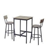 Bar Table Set with 2 Bar stools PU Soft seat with backrest, Grey, 23.62'' W x 23.62'' D x 35.43'' H