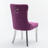 Nikki Collection Modern, High-end Tufted Solid Wood Contemporary Velvet Upholstered Dining Chair with Chrome Stainless Steel Plating Legs,Nailhead Trim,Set of 2,Purple and Chrome, SW1701PP