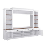 Farmhouse Entertainment Wall Unit with Bookshelf for TVs Up to 70", Walnut TV Stand with Adjustable Shelves, Mid-Century Media Console with Wine Rack for Living Room, White (NEW SKU: N721S000046K-2)