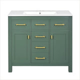 36'' Bathroom Vanity with Ceramic Sink Combo Set, Modern Freestanding Single Bathroom Cabinet with 4 Drawers & 2 Cabinets,Storage Cabinet for Bathroom, Solid Wood Frame Vanity Set, Green