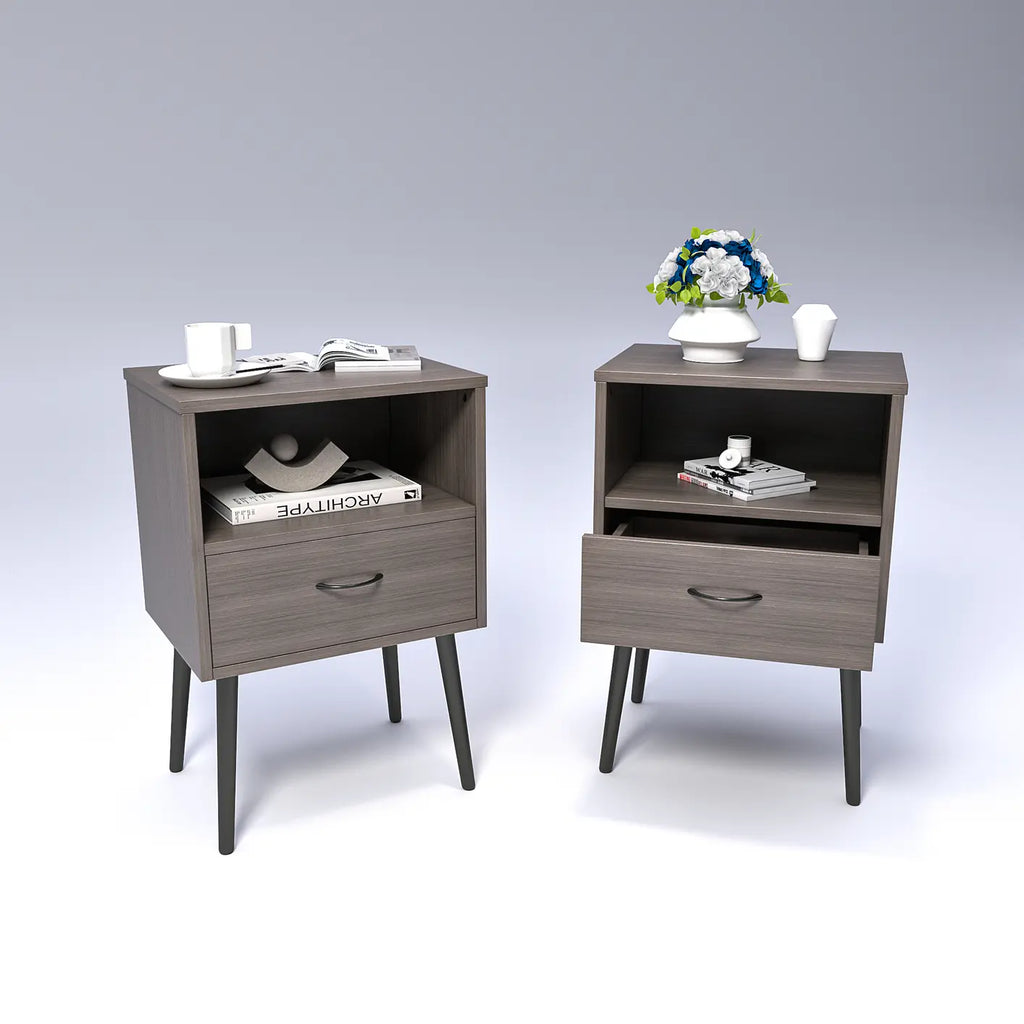 Two sets of Nightstand,modern style bedside table, With storage drawers and open wooden shelves, Suitable for living rooms, Bedrooms and small spaces. Decorative bedside tables in two sets, Easy to as