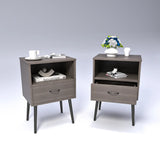 Two sets of Nightstand,modern style bedside table, With storage drawers and open wooden shelves, Suitable for living rooms, Bedrooms and small spaces. Decorative bedside tables in two sets, Easy to as
