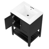 [VIDEO] 24" Black Modern Sleek Bathroom Vanity Elegant Ceramic Sink with Solid Wood Frame Open Style Shelf