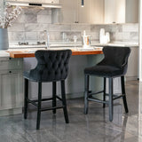 A&A Furniture,Contemporary Velvet Upholstered Wing-Back Barstools with Button Tufted Decoration and Wooden Legs, and Chrome Nailhead Trim, Leisure Style Bar Chairs,Bar stools, Set of 2 (Gray),SW1824GY