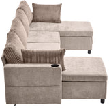 1113.4" Sectional Sofa Pull-out Sofa Bed Versatile Sofa Sleeper with Large Storage Space, Two USB Ports and Two Cup Holders for Living Room(Old SKU:N719S001660D), Brown