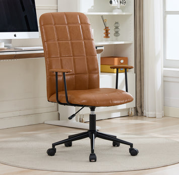 Antique brown PU leather color office chair 2 SETS, with armrest, high backrest, 360 degree swivel , up and down adjustable gaslift,black powder coated frame,five star base, black wheels