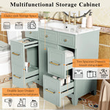 36" Bathroom Vanity with Ceramic Sink, Green, Solid Wood Frame, Soft Close Doors, Adjustable Shelves, 3 Drawers ,Including Double-Depth Drawer for Hairdryer Storage(Old sku:SV000003AAG-1)