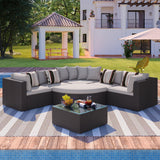 GO 7-piece Outdoor Wicker Sofa Set, Rattan Sofa Lounger, With  Colorful Pillows, Conversation Sofa, For Patio, Garden, Deck, Brown Wicker