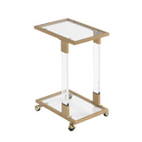 Golden Side Table, Acrylic Sofa Table, Glass Top C Shape Table with Metal Base for Living Room, Bedroom, Balcony Home and Office