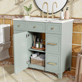 36" Bathroom Vanity with Ceramic Sink, Green, Solid Wood Frame, Soft Close Doors, Adjustable Shelves, 3 Drawers ,Including Double-Depth Drawer for Hairdryer Storage(Old sku:SV000003AAG-1)