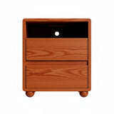 20"Modern Nightstand with 2 Drawers And Shelves Solid Wood Night Stand with Charger Station Mid Century Bedside Table Curved Wood Side Table-Walnut