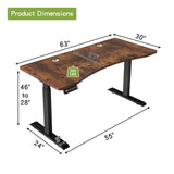 63"×30" Dual Motor Curve Design Height Adjustable Electric Standing Desk Height Stand Up Computer Desk,Sit and Stand Home Office Desk with Splice Board (rustic brown desktop+dual motor black frame)