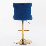 A&A Furniture,Golden Swivel Velvet Barstools Adjusatble Seat Height from 25-33 Inch, Modern Upholstered Bar Stools with Backs Comfortable Tufted for Home Pub and Kitchen Island,Blue,Set of 2