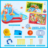9 in1 Inflatable Slide Water Park Jump Area Dual Slides Climbing Wall  Anchor Ring Toss Basketball Hoop Dual Water Guns Shallow and Bathing Poolsfor Kids
