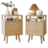 Set of 2 with 2 Drawers, 15.4" Modern Storage Bedside Table with  Handles, Wooden End Table for Bedroom,Natural Wood