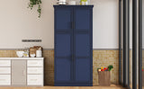 [Assembly Video Provided] TOPMAX 35.5x17.6x70.9inch Freestanding Kitchen Pantry Cabinet, Tall Storage Cabinet with 4 Doors, 2 Door Shelves, 8 Pull-out Trays and Adjustable Shelf for Dining Room, Blue
