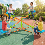 XSS004 outdoor playground four seats seesaw for kids 360 degree rotating sturdy plastic seat seesaw for kids seesaw blue and green for kids age 3+