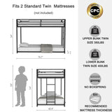 Adam Sturdy Twin over Twin Bunk Bed Metal Black for Kids and Adult, Low Profile Twin over twin bunk bed with Ladder and Guardrails, Easy Climbing, Beds for Bedroom, Same as original B083124170