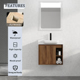 24'' Wall-Mounted Bathroom Vanity with White Ceramic Sink & Soft-Close Door, KD-Packing