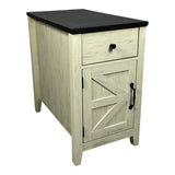 Farmhouse End Table with Charging Station,Night Stand with Barn Door and Drawer, Storage for Bedroom Living Room ,Bedside Table,  Bedside Table Brown+white color