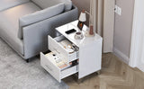 High Gloss Mirrored Nightstand with 2 Drawers,Modern End Table with Drawers,Mirrored High Gloss Wood Nightstand Metal Handle Bedside End Table for Bedroom, Dorm,Living Room,White
