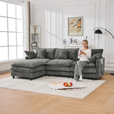 101.9-inch three-seater sofa, made of Chenille fabric, equipped with a movable footstool, modular design, suitable for various settings such as living rooms, bedrooms, and apartments.gray