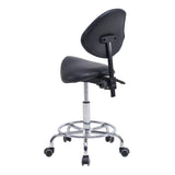 Saddle Stool Chair with Backrest Swivel Hydraulic Ergonomic Tilt Seat Chair with Wheels Footrest for Medical Hospital Clinic Dental-Black