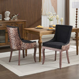 A&A Furniture,Ultra Side Dining Chair，Thickened fabric chairs with neutrally toned solid wood legs， Bronze nail head，Set of 2，Beige