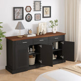 63" Fluted Sideboard Buffet Cabinet with Storage, Modern Coffee Bar Station with 4 Doors and 3 Drawers, Wood Kitchen Storage Console Table for Living Room Dining Room Entryway, Black