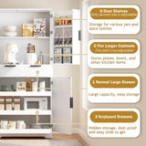 72" Fluted Kitchen Pantry Cabinet with 3 Keyboard Drawers & 6 Door Shelves Adjustable, Freestanding Cupboard Storage Cabinet for Bathroom, Diningroom, Office, Entryway, White