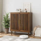 Sideboard Buffet Cabinet with Storage,  Farmhouse Buffet Cabinet with Louvered Doors, Wood Coffee Bar Storage Cabinet for Kitchen, Dining Room, Living Room, Entryway, Walnut,31.5" W