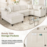 Modern U-shaped Sectional Sofa 115.7" Corner Sectional Living Room Couch Oversized Sectional with with Built-in Cup Holders, Storage Space and USB Ports for Living Room, Beige