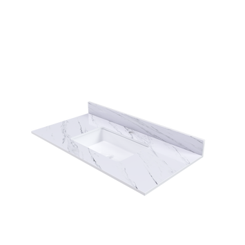 43 Inch Marble Vanity Top, White Vanity Top with 1 Pre-drilled Faucet Holes, Bathroom Vanity Top with Undermount Rectangular Middle Sink and 4